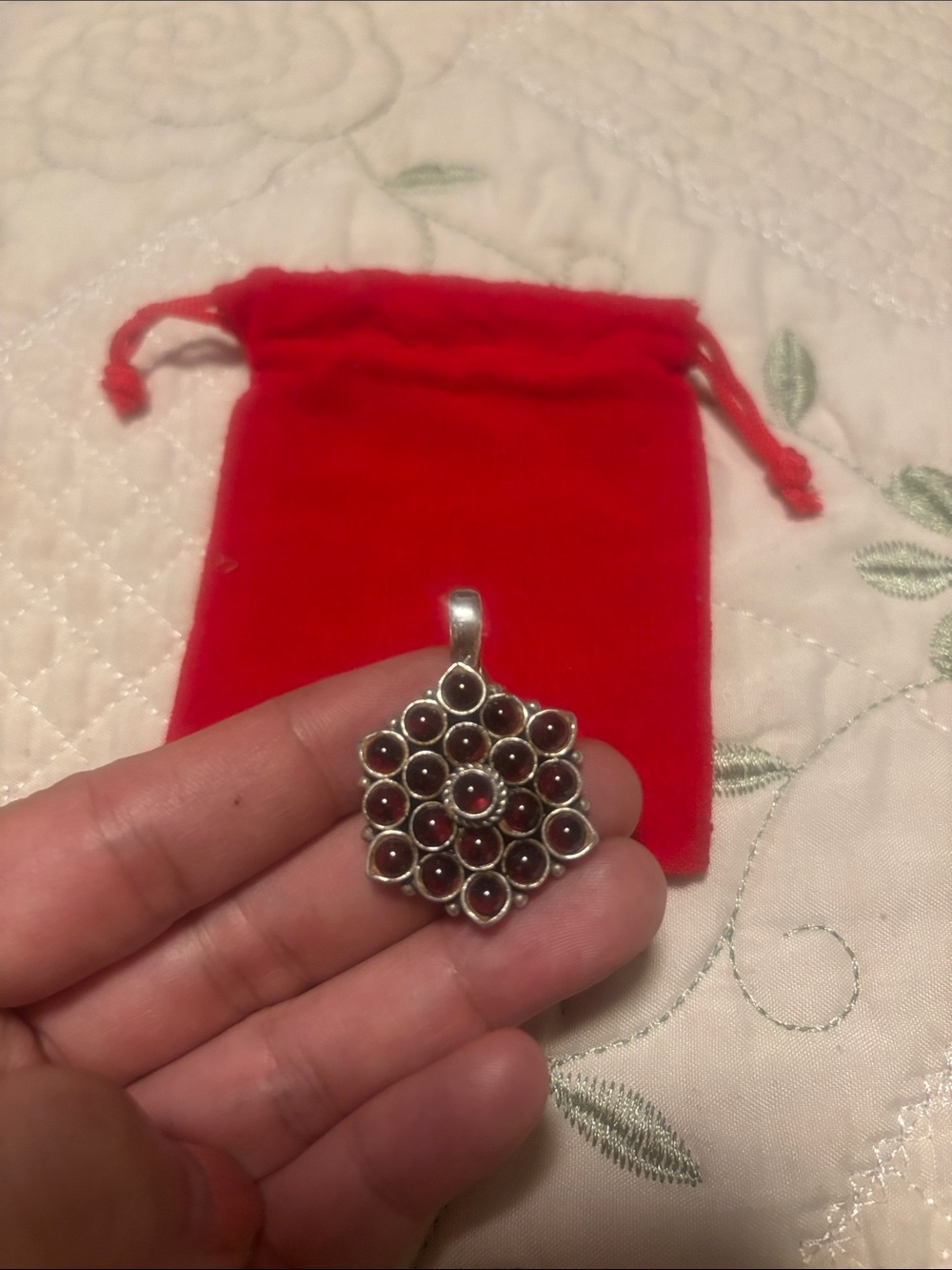 Sterling Silver Red Garnet Cluster Pendant - Unbranded